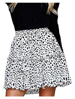 Alelly Women's Summer Cute High Waist Ruffle Skirt Floral Print Swing Beach Mini Skirt
