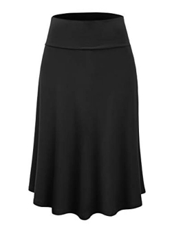 Lock and Love Women's Solid Ombre Lightweight Flare Midi Pull On Closure Skirt S-XXXL Plus Size