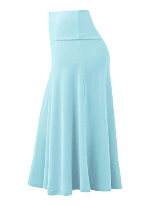 Lock and Love Women's Solid Ombre Lightweight Flare Midi Pull On Closure Skirt S-XXXL Plus Size