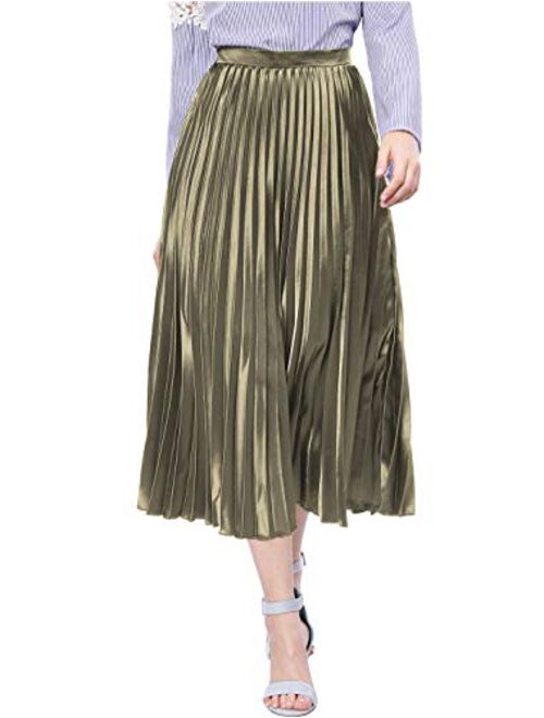 Allegra K Women's Saint Patrick's Day Zip Closure Accordion Plisse Pleated Metallic Midi Skirt M Red