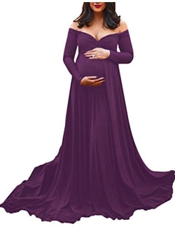 Maternity Off Shoulders Half Circle Gown for Baby Shower Photo Props Dress