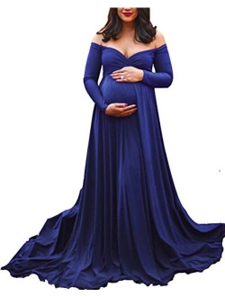 Maternity Off Shoulders Half Circle Gown for Baby Shower Photo Props Dress