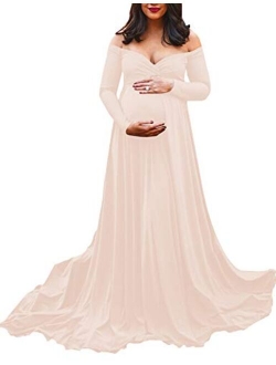 Maternity Off Shoulders Half Circle Gown for Baby Shower Photo Props Dress