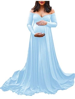 Maternity Off Shoulders Half Circle Gown for Baby Shower Photo Props Dress