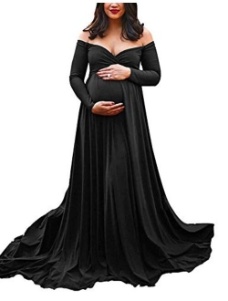 Maternity Off Shoulders Half Circle Gown for Baby Shower Photo Props Dress