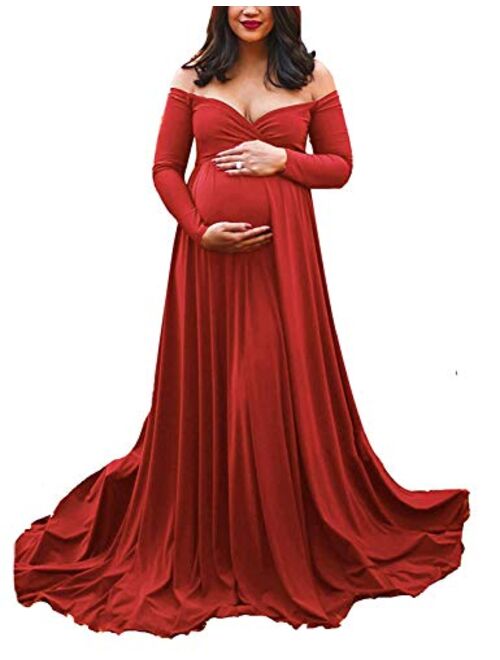 Saslax Maternity Off Shoulders Half Circle Gown for Baby Shower Photo Props Dress