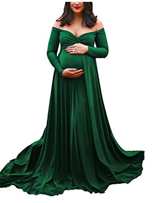 Saslax Maternity Off Shoulders Half Circle Gown for Baby Shower Photo Props Dress
