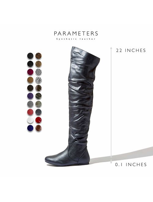 DailyShoes Women's Fashion-Hi Over-The-Knee Thigh High Flat Slouchly Shaft Low Heel Boots