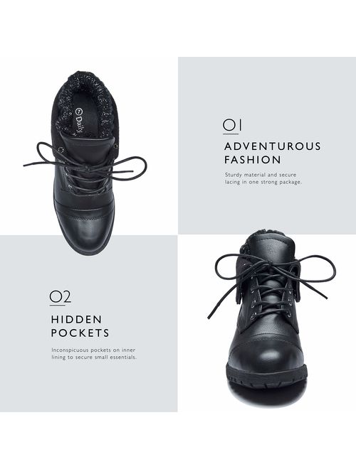 DailyShoes Women's Combat Style Up Sweater Top Ankle Bootie with Pocket for Credit Card Knife Money Wallet Pocket Boots