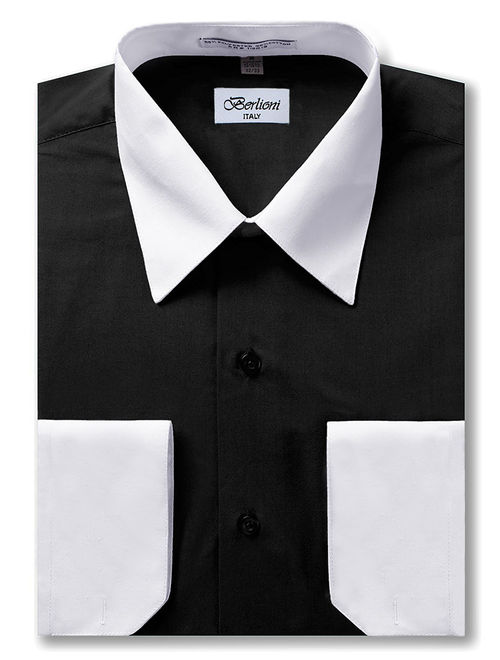 Berlioni Italy Men's Long Sleeve Two Tone Premium Dress Shirt