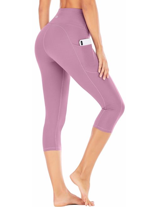 IUGA High Waist Yoga Pants with Pockets, Tummy Control Yoga Capris for Women, 4 Way Stretch Capri Leggings with Pockets