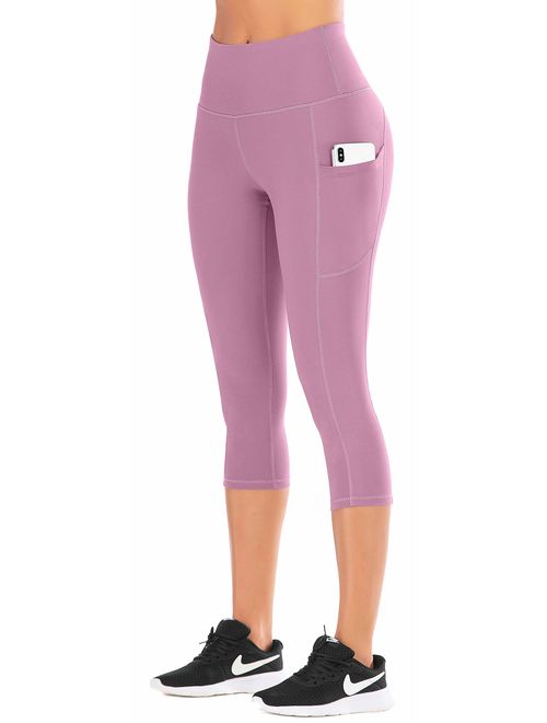 IUGA High Waist Yoga Pants with Pockets, Tummy Control Yoga Capris for Women, 4 Way Stretch Capri Leggings with Pockets