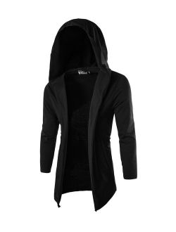 Men's Long Sleeves Front Opening Casual Hooded Cardigan Black (Size L / 42)