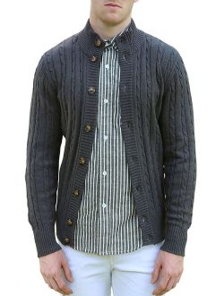 Men's Long Sleeves Stand Collar Single Breasted Cable Knit Cardigan