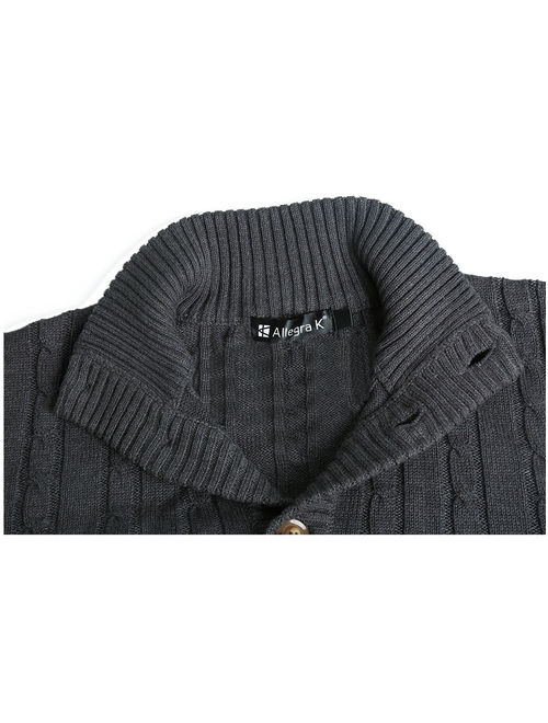 Unique Bargains Men's Long Sleeves Stand Collar Single Breasted Cable Knit Cardigan