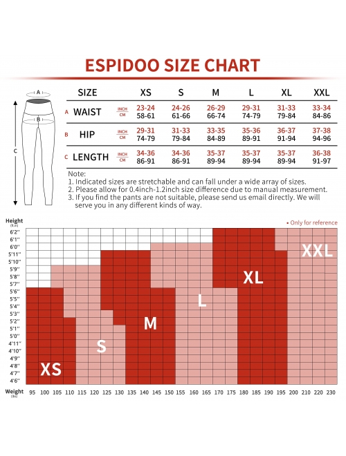 ESPIDOO Women's High Waisted Yoga Pants, Tummy Control Workout Pants for Women, 4 Way Strench Leggings with Pockets