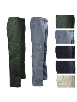 MENS CASUAL ELASTICATED WAIST CARGO COMBAT TROUSERS PANTS WORK RUGBY BOTTOMS
