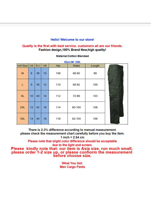 Hirigin MENS CASUAL ELASTICATED WAIST CARGO COMBAT TROUSERS PANTS WORK RUGBY BOTTOMS