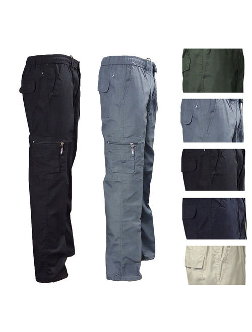 Hirigin MENS CASUAL ELASTICATED WAIST CARGO COMBAT TROUSERS PANTS WORK RUGBY BOTTOMS