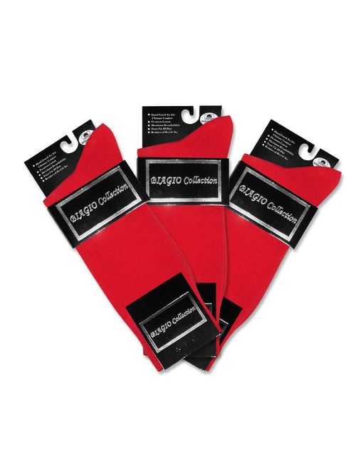 3 Pair of Biagio Solid RED Color Men's COTTON Dress SOCKS