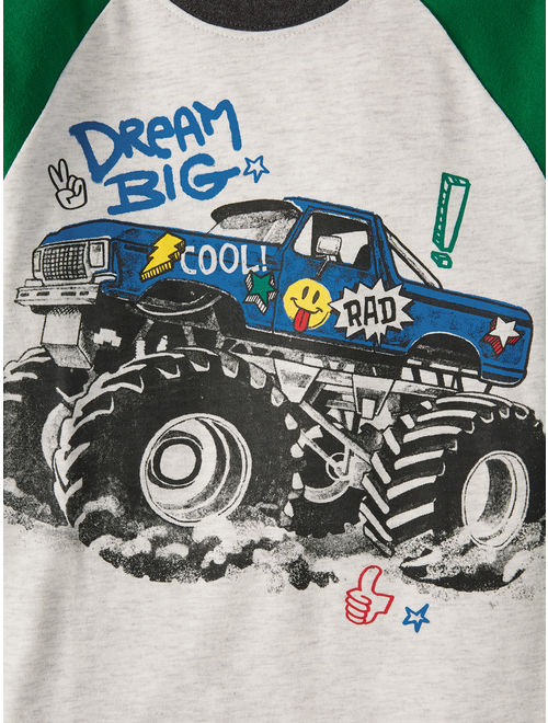 365 Kids from Garanimals Long Sleeve Raglan Taped Henley & Graphic Hangdown T-Shirt, 2-Pack (Little Boys & Big Boys)