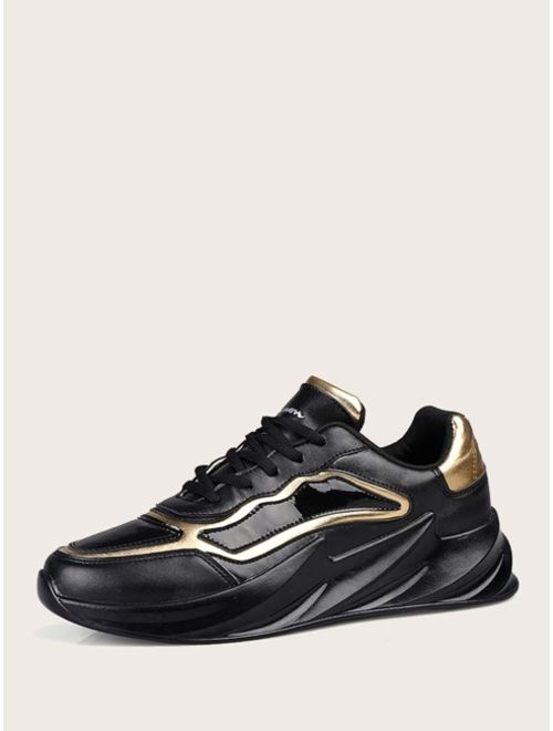 Shein Men Metallic Detail Lace-up Front Chunky Sneakers