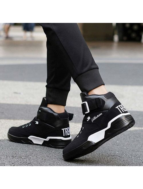 CHAELAKES Mens Fashion High-Top Flat Sneakers Slip Wear-Resistant Breathable Basketball Sports Shoes