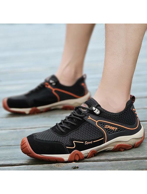 CHAELAKES Mens Mountaineering Sneakers Outdoor Mesh Breathable Sport Shoes Hollow Out Non-Slip Wear-Resistant Shoes