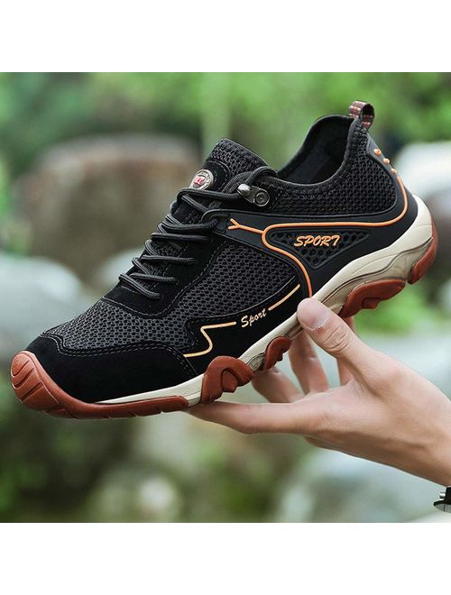 CHAELAKES Mens Mountaineering Sneakers Outdoor Mesh Breathable Sport Shoes Hollow Out Non-Slip Wear-Resistant Shoes