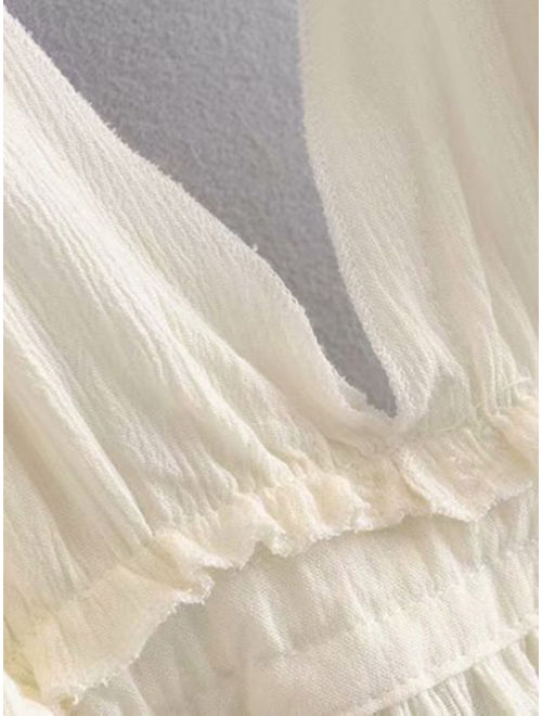 Shein Lace Panel Layered Ruffle Halter Dress