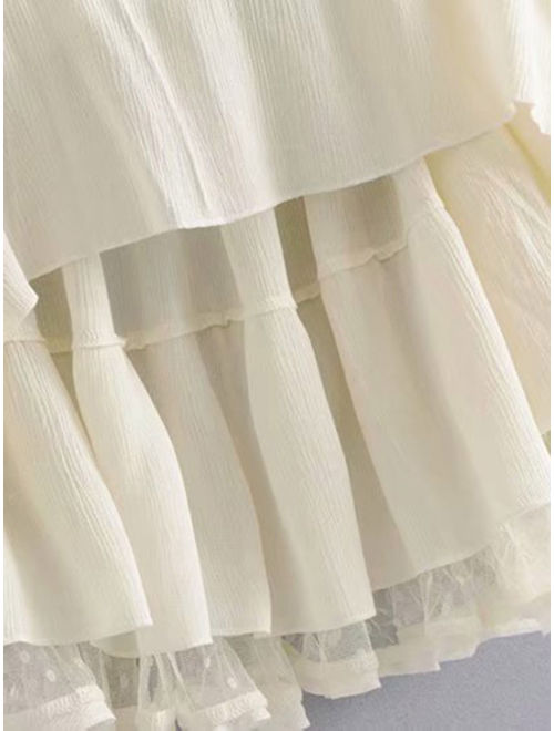 Shein Lace Panel Layered Ruffle Halter Dress