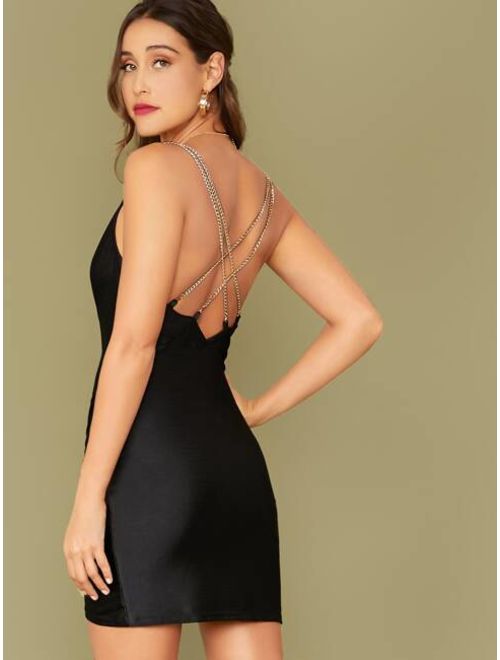 Shein Cowl Neck Chain Strappy Open Back Ruched Detail Dress