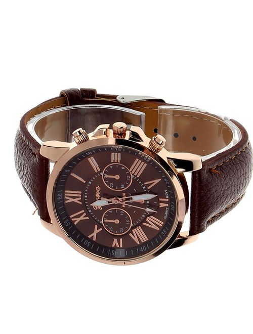 Joylive Men Leather Belt Fashion Watches Three Six-Pin Quartz Watches Business Casual Dress Brown