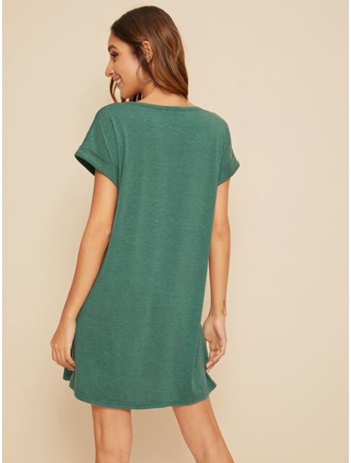 Shein Solid Roll Up Sleeve T-shirt Dress