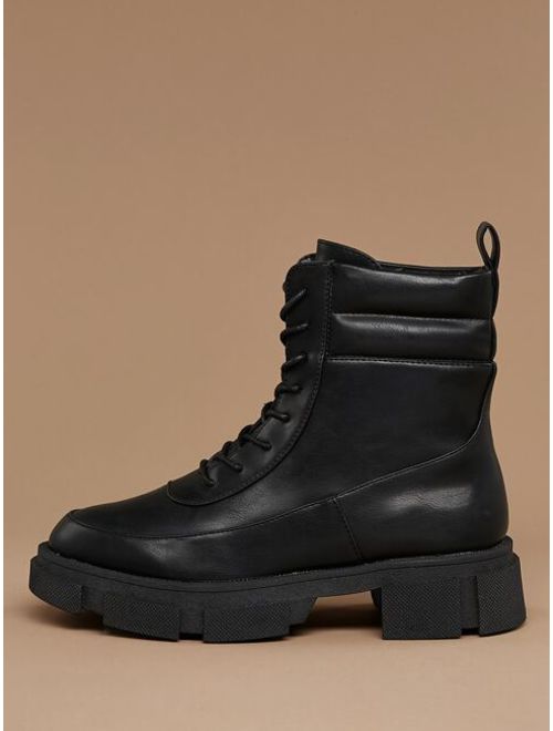 Shein Lace Up Heavy Sole Pull On Combat Boots