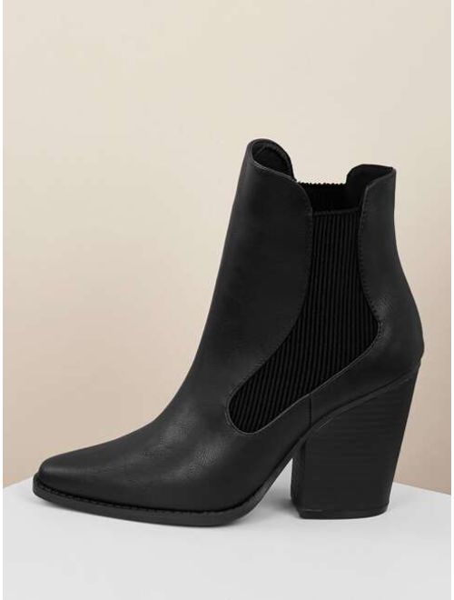 Shein Pointed Toe Side Goring Chunky Heel Ankle Booties