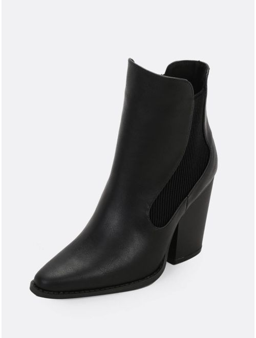 Shein Pointed Toe Side Goring Chunky Heel Ankle Booties