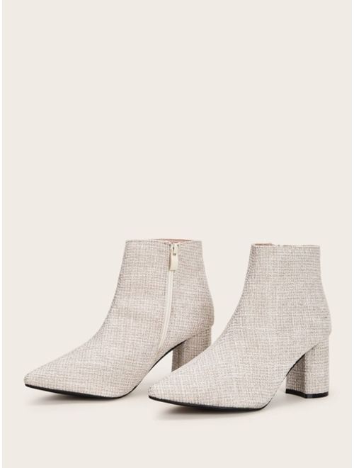 Shein Point Toe Tweed Side Zip Boots