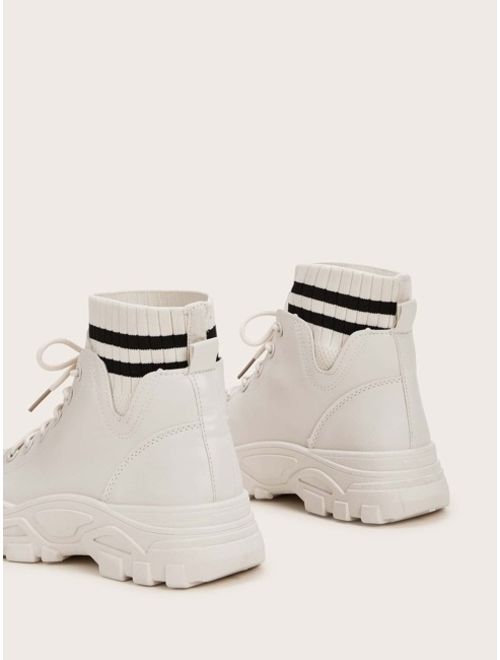 Shein Striped Knit Panel Lace-up Front Boots