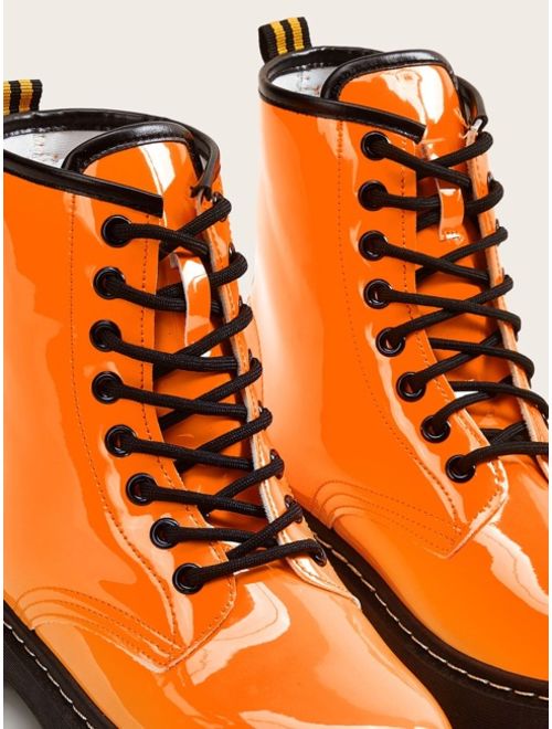 Shein Neon Orange Contrast Trim Combat Boots