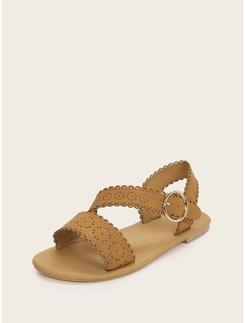 Shein Hollow Out Scalloped Trim Sandals