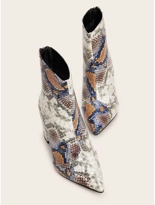 Shein Point Toe Snakeskin Chunky Boots