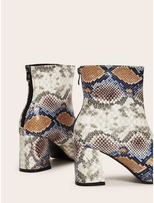 Shein Point Toe Snakeskin Chunky Boots