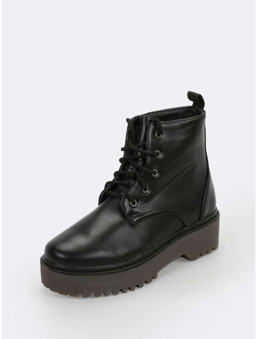 Shein Lace Front Lug Sole Combat Boots