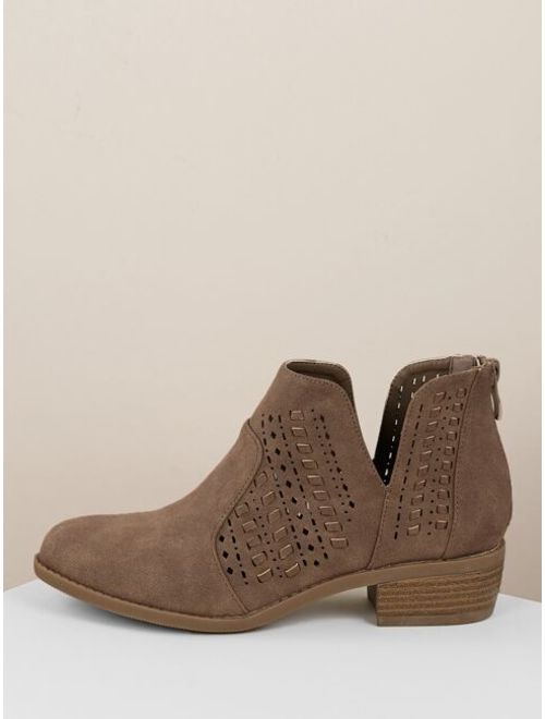 Shein Perforated Detail Split Shaft Low Ankle Booties