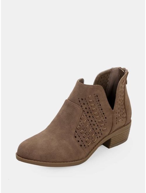 Shein Perforated Detail Split Shaft Low Ankle Booties