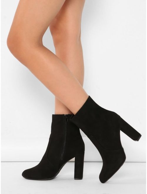 Buy Shein Faux Suede Chunky Heel Booties online | Topofstyle