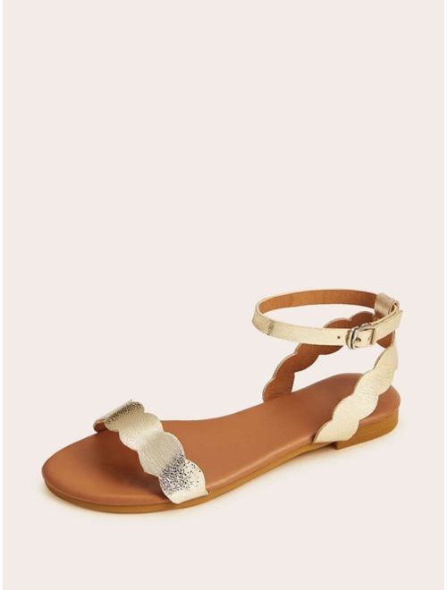 Shein Scalloped Ankle Strap Flat Sandals
