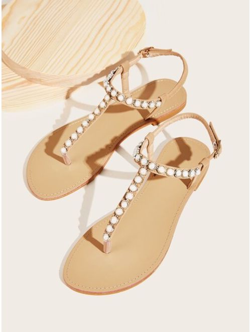 Shein Faux Pearl Decor Toe Post Sandals