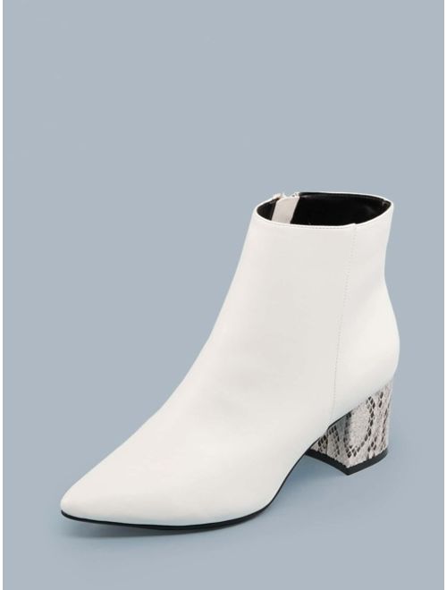 Shein Pointy Toe Snake Block Heel Ankle Boots